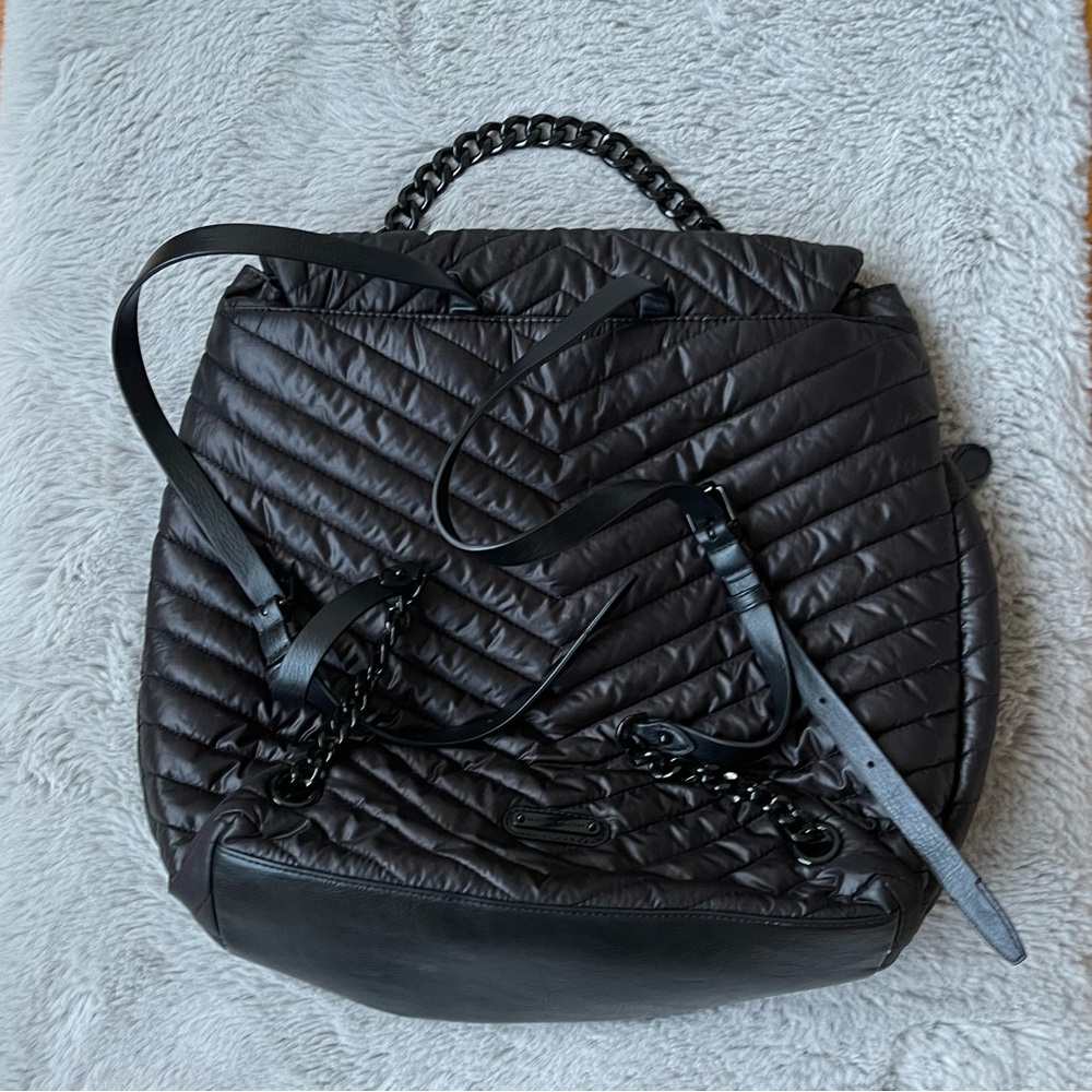 REBECCA MINKOFF Quilted‎ Chevron Backpack Black Chain Handle Designer Bag - Picture 4 of 13